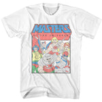 Masters of the Universe T-shirt featuring He-Man and heroic characters in a classic cartoon group design