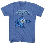 Officially licensed Mega Man retro logo with 8-bit pixel character gaming t-shirt