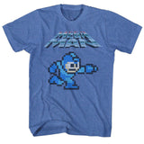 Officially licensed Mega Man retro logo with 8-bit pixel character gaming t-shirt