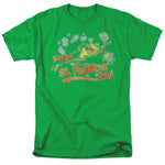 Green Looney Tunes T-shirt featuring Michigan J. Frog celebrating with shamrocks and Happy St. Patrick’s Day text