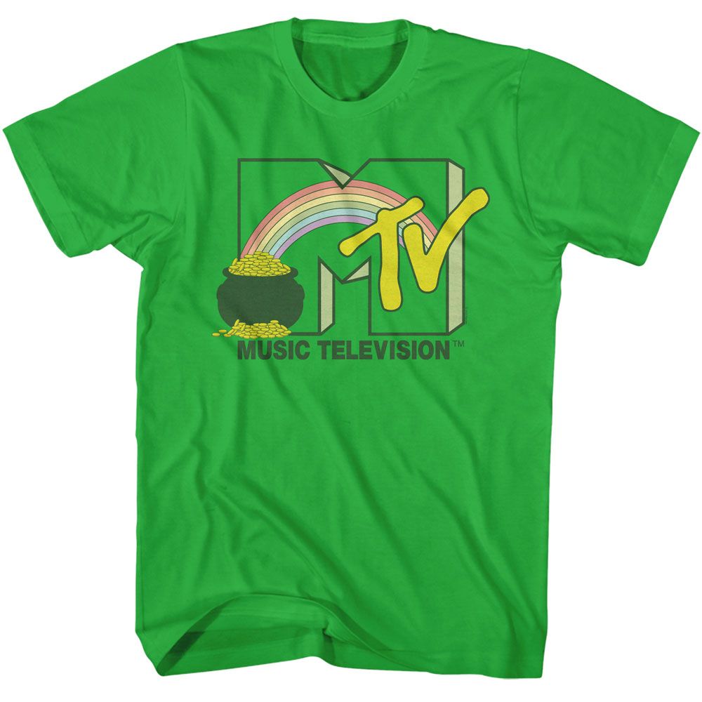 Green MTV rainbow pot of gold Music Television graphic officially licensed T-shirt