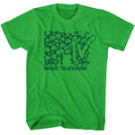 Green MTV shamrock pattern Music Television logo officially licensed T-shirt