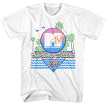 White t-shirt with MTV Spring Break 89 graphic design on a white background