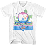 White t-shirt with MTV Spring Break 89 graphic design on a white background