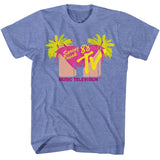 Blue MTV Spring Break 88 Music Television T-shirt with neon palm trees, bikini and retro logo