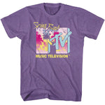 Purple MTV Spring Break 88 Music Television T-shirt with retro palm tree graphic