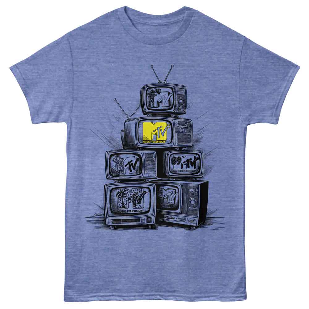 Vintage stacked televisions with MTV Music Television logos officially licensed T-shirt
