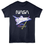 NASA Discovery space shuttle retro neon graphic officially licensed navy T-shirt