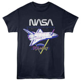 NASA Discovery space shuttle retro neon graphic officially licensed navy T-shirt