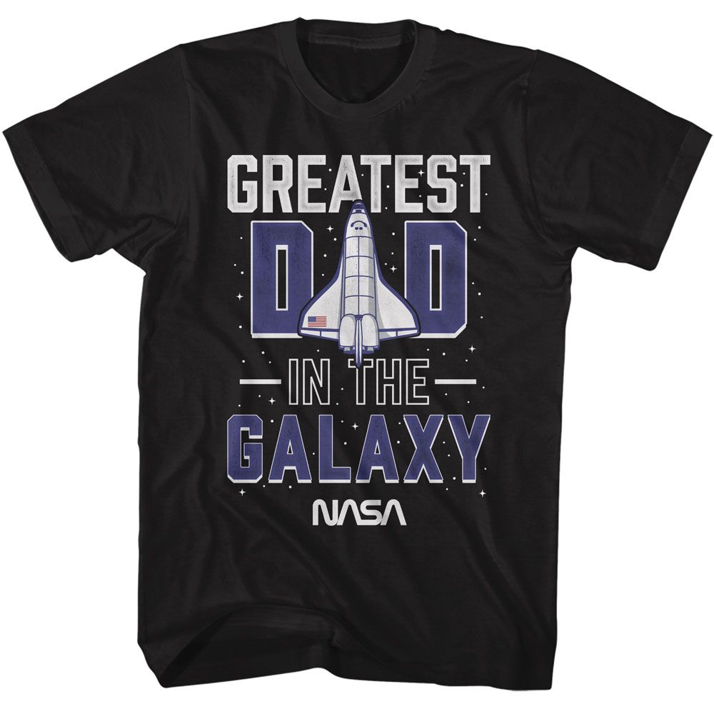 NASA Greatest Dad in the Galaxy T-shirt with space shuttle graphic and retro space design