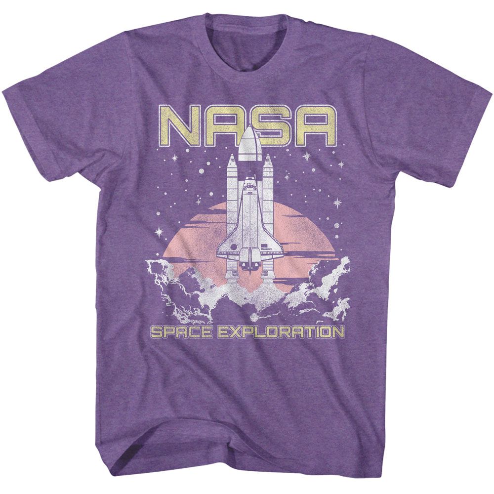 NASA space exploration shuttle officially licensed purple T-shirt with retro launch design
