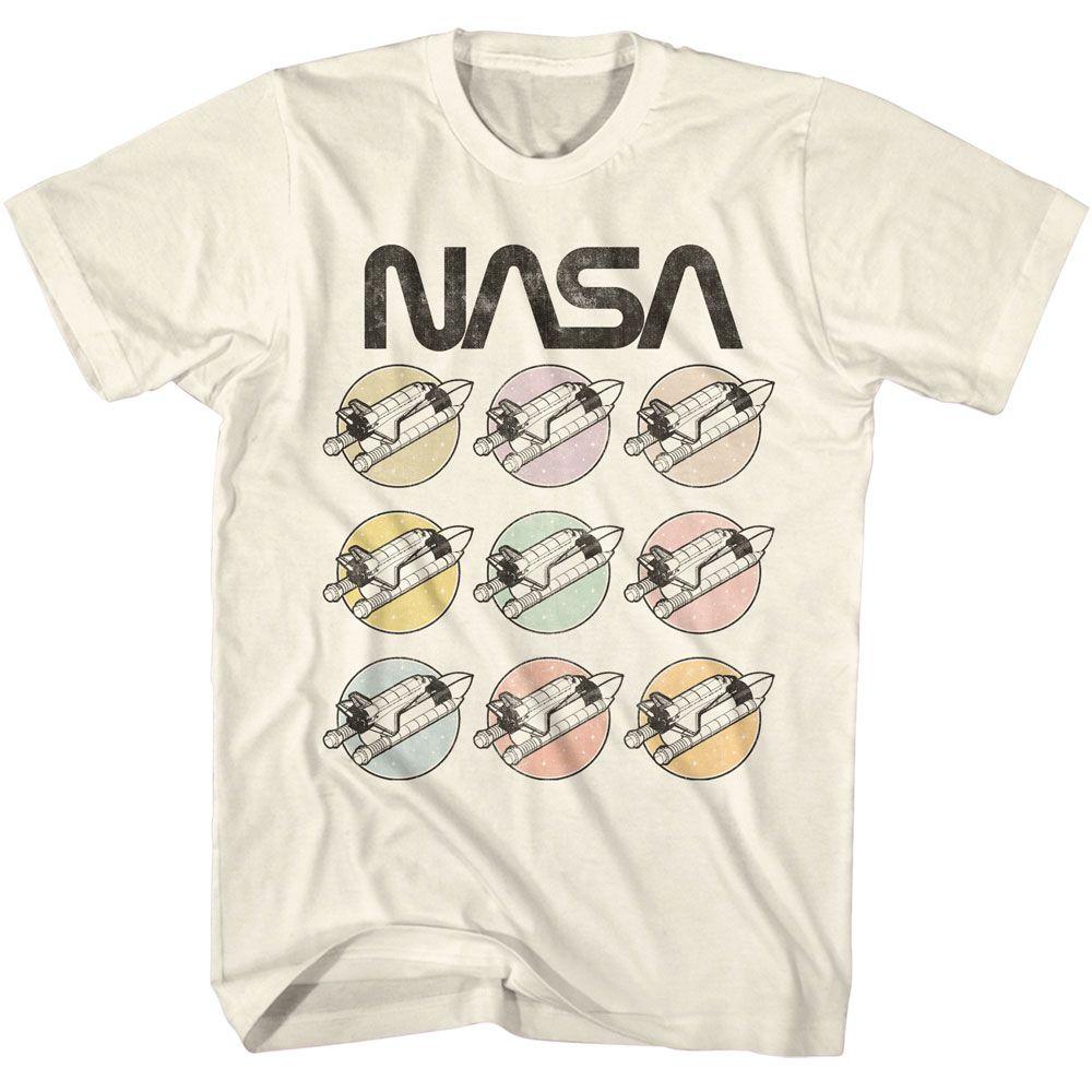 NASA space shuttle grid graphic with pastel circles officially licensed cream T-shirt