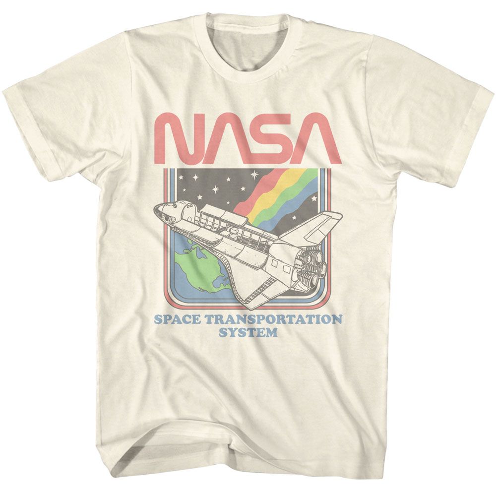 NASA Space Transportation System space shuttle rainbow graphic officially licensed cream T-shirt