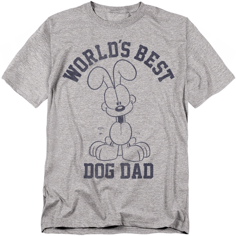 Odie World’s Best Dog Dad T-shirt featuring classic Garfield character artwork and vintage style text