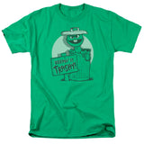Green Sesame Street T-shirt featuring Oscar the Grouch in a trash can holding a “Keepin’ It Trashy!” sign