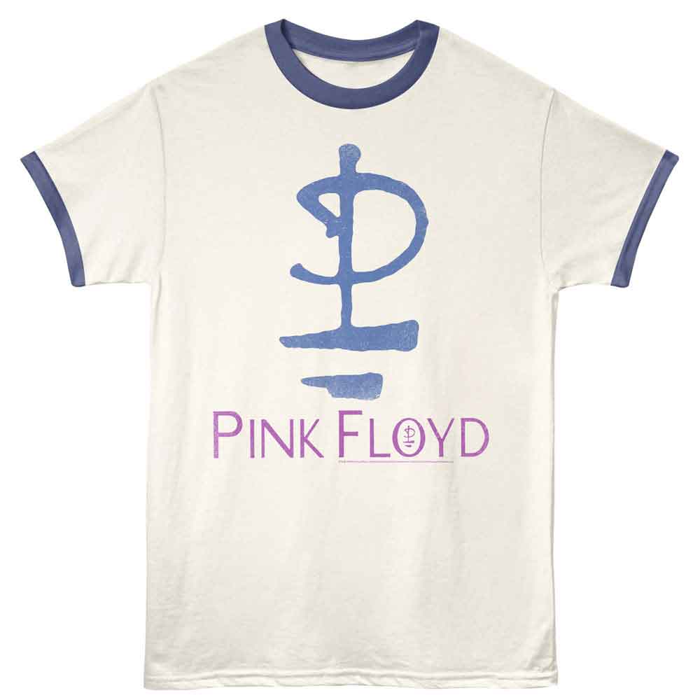 Officially licensed Pink Floyd ringer t-shirt with classic band symbol and minimalist vintage design