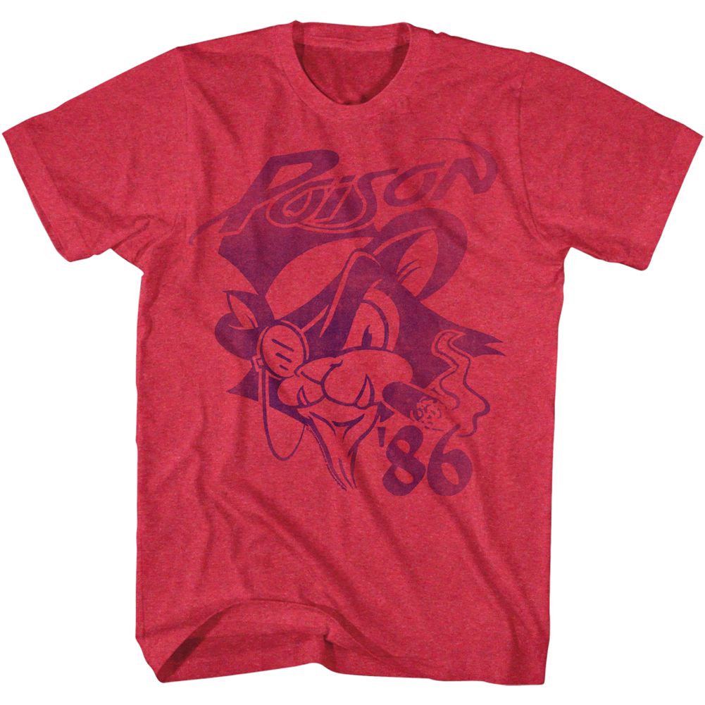 Red Poison 1986 T-shirt featuring the Look What the Cat Dragged In cartoon cat graphic