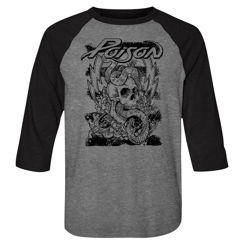 Officially licensed Poison skull and snake lightning graphic raglan t-shirt