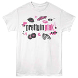 Officially licensed Pretty in Pink logo t-shirt with retro 80s icons and pink graphics