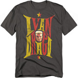 Charcoal T-shirt featuring Ivan Drago from Rocky IV with bold red and yellow retro lettering and stars.