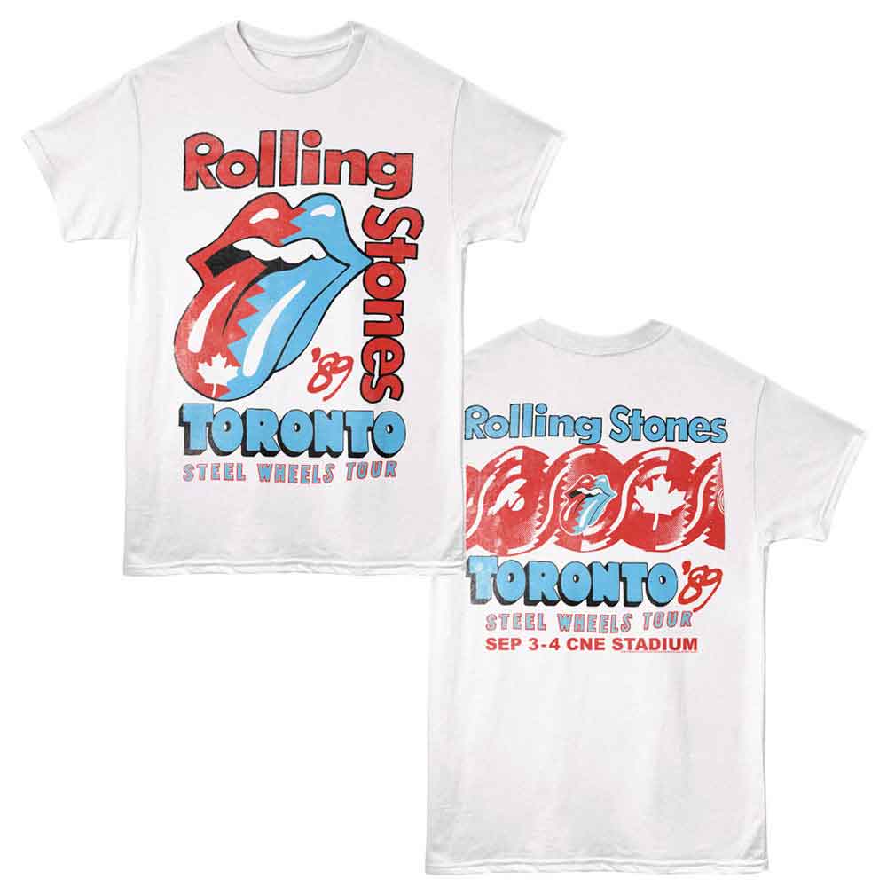 White Rolling Stones 1989 Toronto Steel Wheels Tour T-shirt with front tongue logo and back tour print