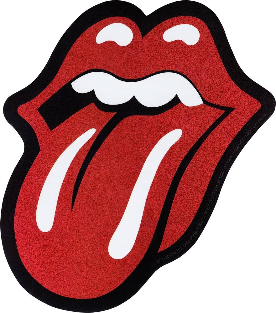 Rolling Stones logo with red tongue and black lips on a white background