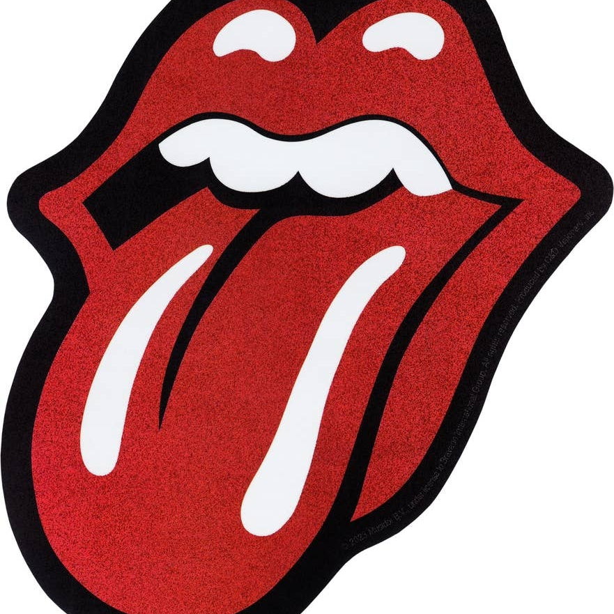 Rolling Stones logo with red tongue and black lips on a white background