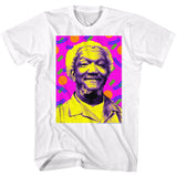 Colorful pop art style portrait from the Sanford and Son television series printed on a white T-shirt