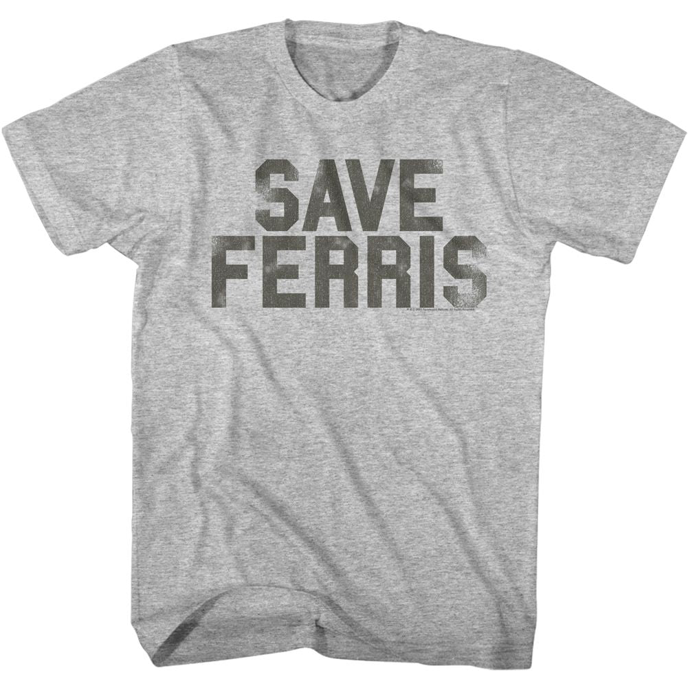 Ferris Bueller's Day Off T-shirt featuring the iconic Save Ferris slogan in distressed lettering