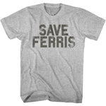 Ferris Bueller's Day Off T-shirt featuring the iconic Save Ferris slogan in distressed lettering