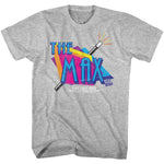 Grey T-shirt featuring a colorful retro graphic of The Max restaurant logo from Saved by the Bell, with bold geometric shapes and the Saved by the Bell mark.