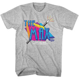 Grey T-shirt featuring a colorful retro graphic of The Max restaurant logo from Saved by the Bell, with bold geometric shapes and the Saved by the Bell mark.