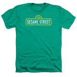 Green Sesame Street T-shirt featuring the classic 123 street sign logo in a distressed vintage style