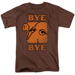 Sesame Street Mr. Snuffleupagus Bye Bye graphic T-shirt featuring a vintage close-up illustration on a brown shirt