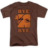 Sesame Street Mr. Snuffleupagus Bye Bye graphic T-shirt featuring a vintage close-up illustration on a brown shirt