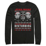 Black long-sleeve Star Wars T-shirt featuring Darth Vader and Stormtroopers in Santa hats with the phrase “I Find Your Lack of Cheer Disturbing.”