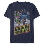 Navy blue Star Wars Empire Strikes Back graphic t-shirt featuring Darth Vader Boba Fett and classic characters
