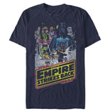 Navy blue Star Wars Empire Strikes Back graphic t-shirt featuring Darth Vader Boba Fett and classic characters