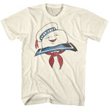 Cream T-shirt featuring classic Stay Puft Marshmallow Man face graphic from Ghostbusters