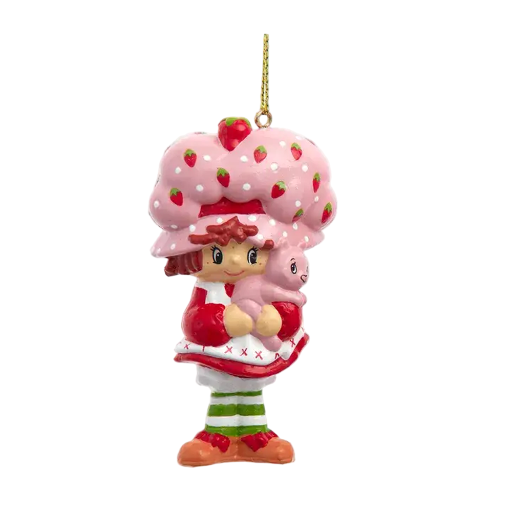 Strawberry Shortcake Christmas ornament featuring the classic character holding her iconic cat.