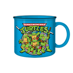 Blue mug with Teenage Mutant Ninja Turtles design on a white background