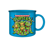 Blue mug with Teenage Mutant Ninja Turtles design on a white background