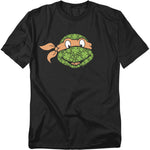 Black St. Patrick’s Day T-shirt featuring Michelangelo from Teenage Mutant Ninja Turtles with a shamrock-filled mask design
