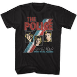 Black T-shirt featuring The Police 81 82 Tour Ghost in the Machine graphic with band member photos