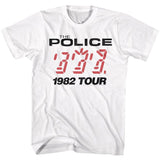 White T-shirt featuring The Police Ghost in the Machine 1982 Tour digital style graphic