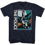 Navy blue T-shirt featuring The Police Message in a Bottle graphic artwork design