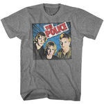Gray T-shirt featuring The Police Outlandos d’Amour album cover artwork with band portraits