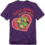 Purple Teenage Mutant Ninja Turtles Valentine t-shirt featuring a heart graphic with all four turtles and the text “Half-Shell Heartbreakers.”