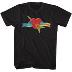 Black Tom Petty and the Heartbreakers t-shirt with a retro heart pierced by a guitar and banner logo design.