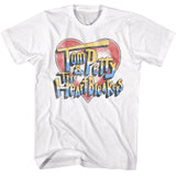 White Tom Petty and the Heartbreakers t-shirt with a retro heart graphic and colorful distressed lettering.